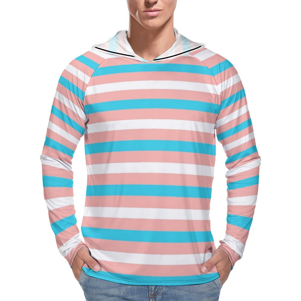 Trans Coloured Pride Candy Stripe Long-Sleeved Boyfriend Sun-Protection Hoodie
