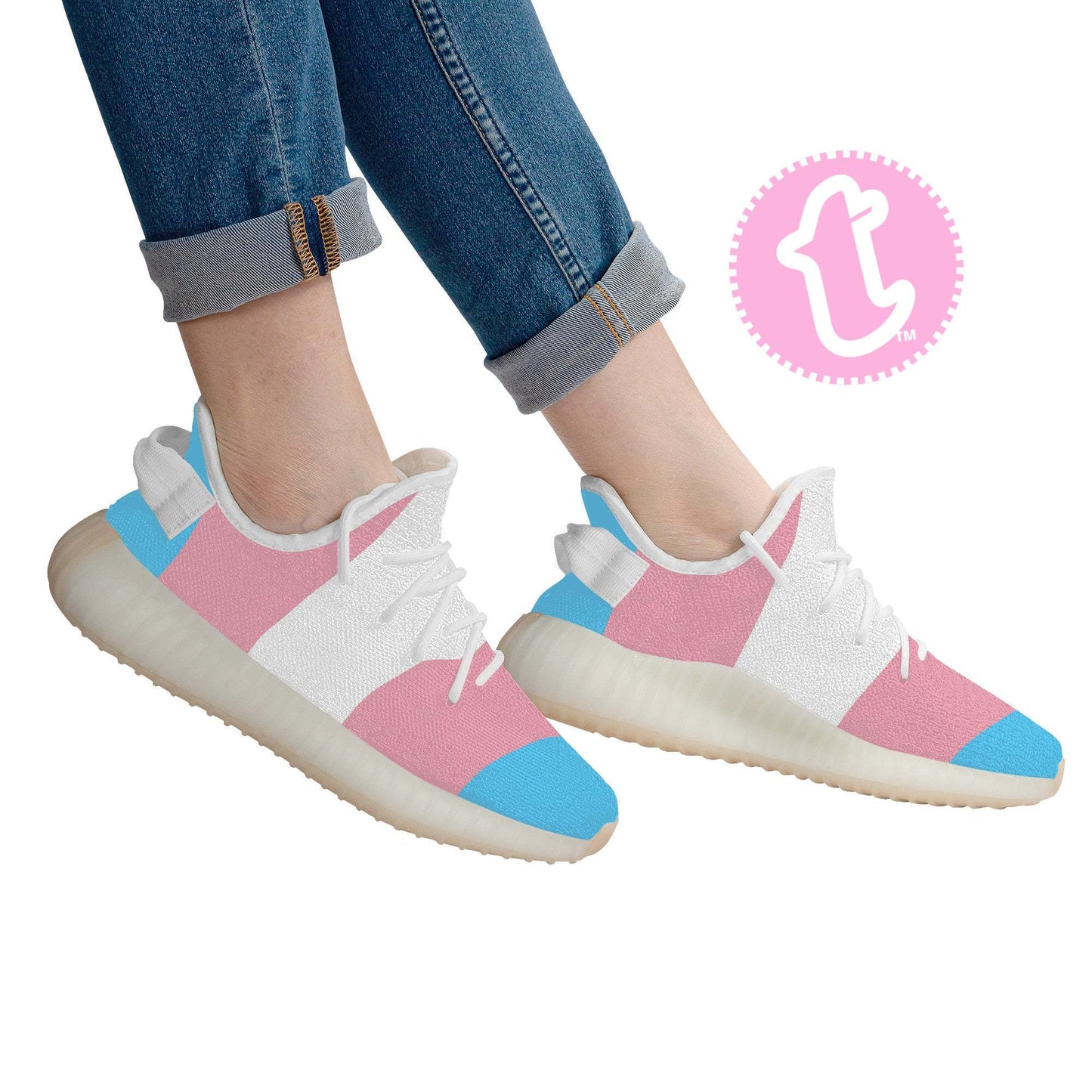 Trans Coloured Trans Pride White Mesh-Knit Sneakers