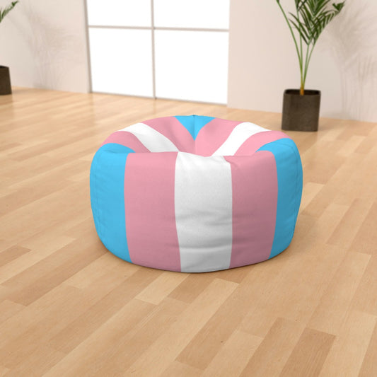 Blue Pink White All Over Trans Pride Printed Indoor/Outdoor Round Bean Bag