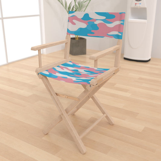Blue Pink White All Over Camouflage Pride Printed Canvas Directors Chair
