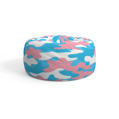 Blue Pink White All Over Trans Pride Camouflage Indoor/Outdoor Round Bean Bag