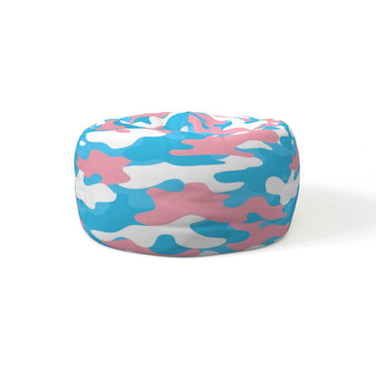 Blue Pink White All Over Trans Pride Camouflage Indoor/Outdoor Round Bean Bag