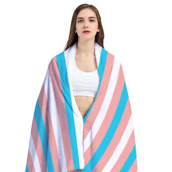 Blue Pink White All-Over Pride Candy Striped Arctic Fleece Double Blanket