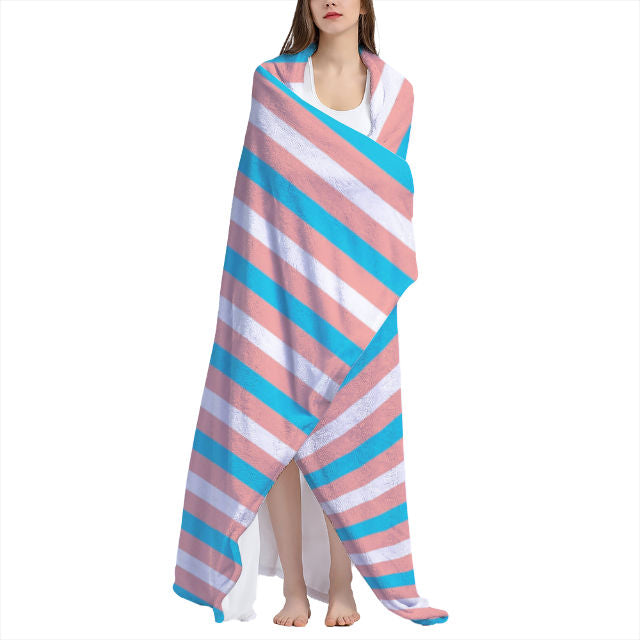 Blue Pink White All-Over Pride Candy Striped Arctic Fleece Double Blanket