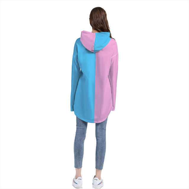 Blue Pink White Pride Oversized Rounded-Hem Hoodie