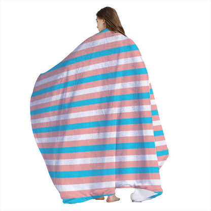 Blue Pink White All-Over Pride Candy Striped Arctic Fleece Double Blanket