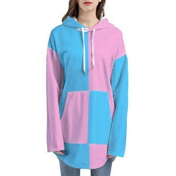 Blue Pink White Pride Oversized Rounded-Hem Hoodie