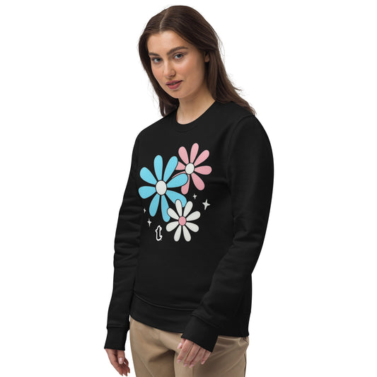 Blue Pink White Big Daisy Pride Black Unisex Eco Sweatshirt