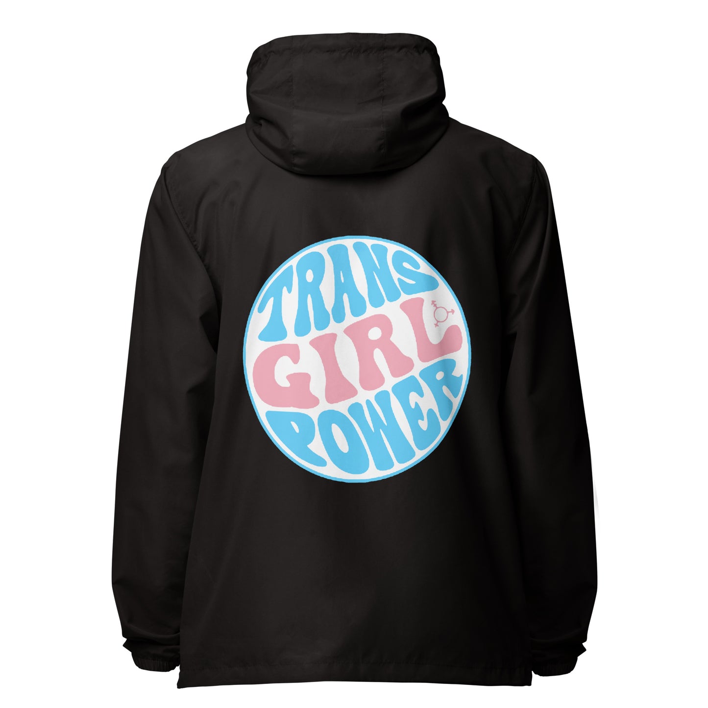 Black 'TRANS GIRL POWER' Zip-Up Hooded Windbreaker