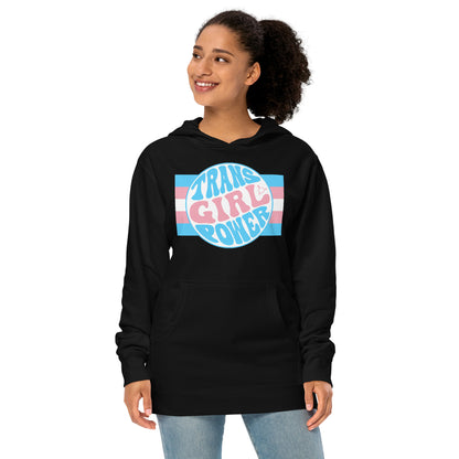 Blue Pink White Teen 'TRANS GIRL POWER' Pride Black Jersey Lined Hoodie