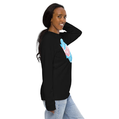 Blue Pink White 'TRANS GIRL POWER' Raglan-Sleeved Black Organic Sweatshirt